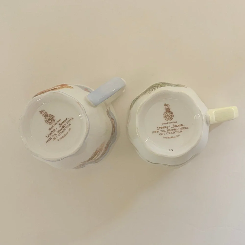 Set 2 Vintage ROYAL DOULTON Brambly Hedge Winter Spring Beaker‎ Tea Cups 1983